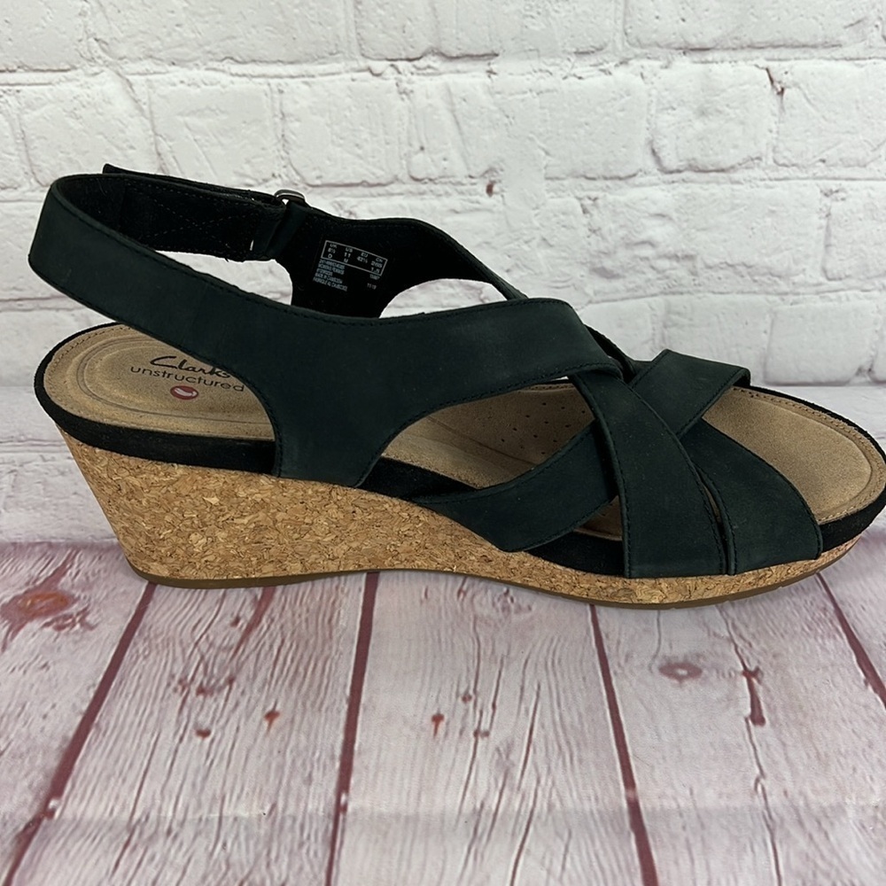 Clark Giselle Beach Slingback Nubuck Leather Wedge Sandals Size 11 - Picture 4 of 7
